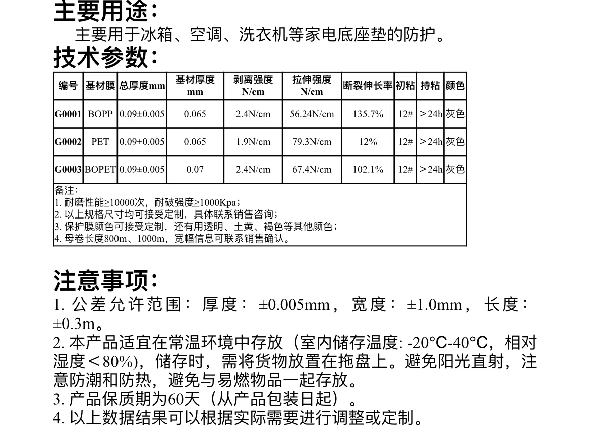 家电行业用的托底膜